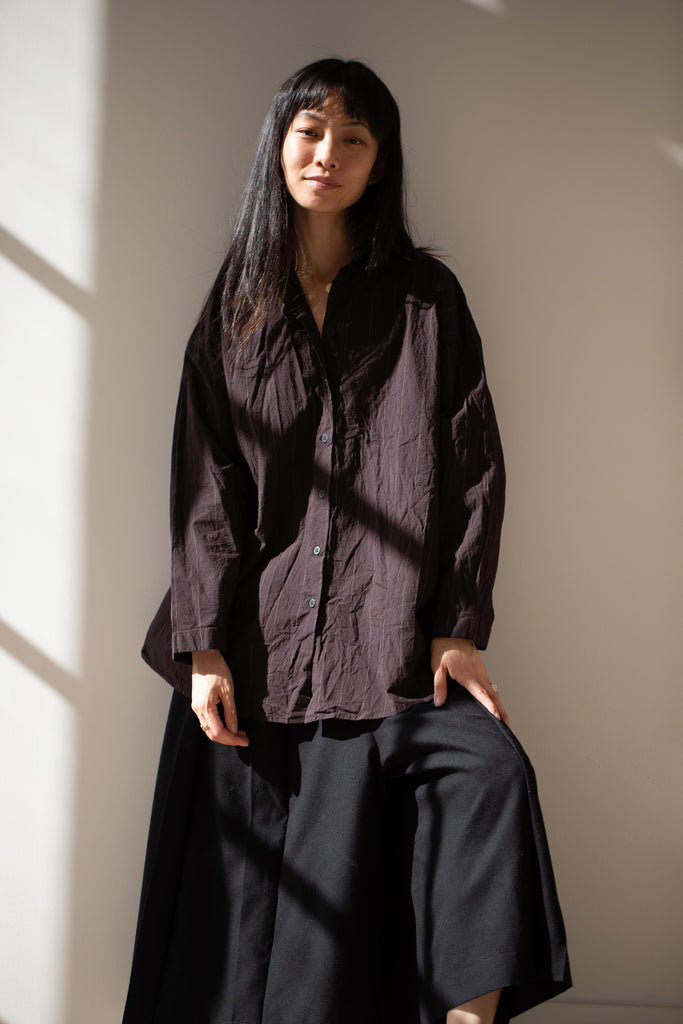Bergfabel | Long Overshirt in Eggplant Stripe