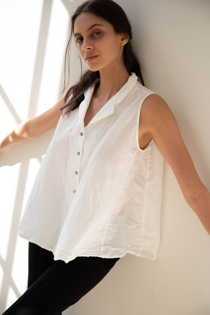 Album di Famiglia | TC Cotton Sleeveless Collar Shirt in White