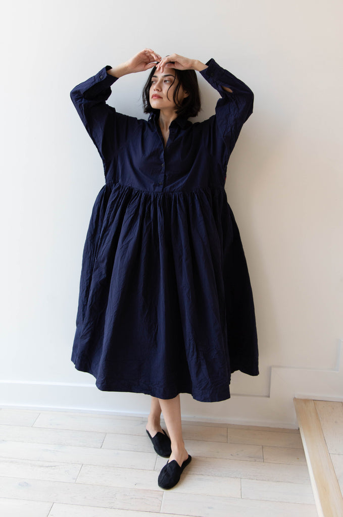 Casey Casey | Ethal Long Sleeve Dress in Navy Paper Cotton