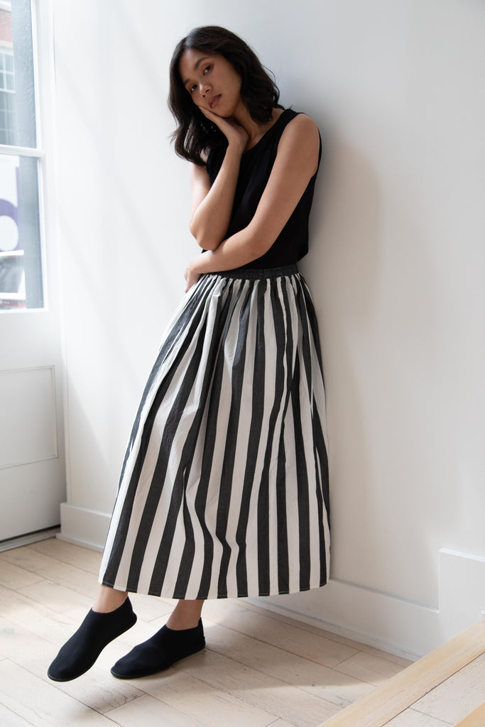 Gauze | Striped Skirt in Black & White