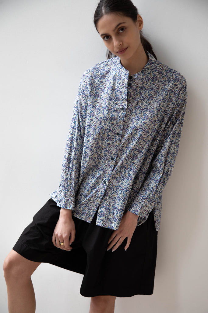 Robe de Peau | Liberty of London Band Collar Blouse in Blue