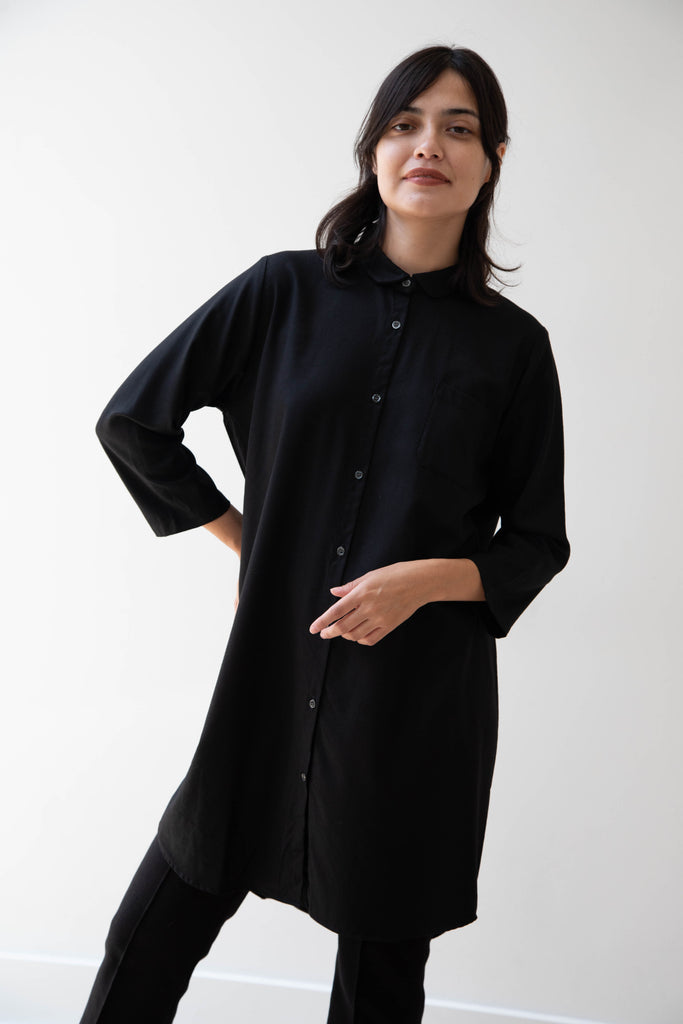 Gallego Desportes | Peter Pan Collar Tunic in Black Wool