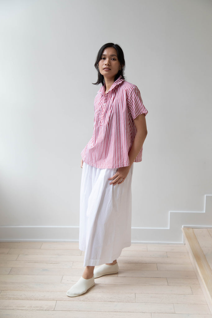 Gallego Desportes | Short Sleeve Mini Red Cross Shirt in Red Stripe