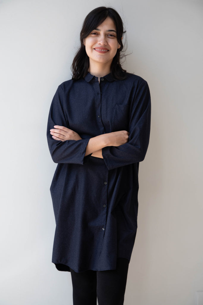Gallego Desportes | Peter Pan Collar Tunic in Navy Wool