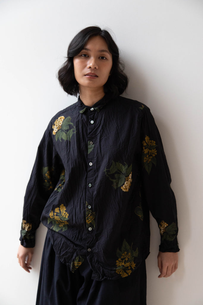 Pas de Calais | Summer Botanical Print Blouse Black