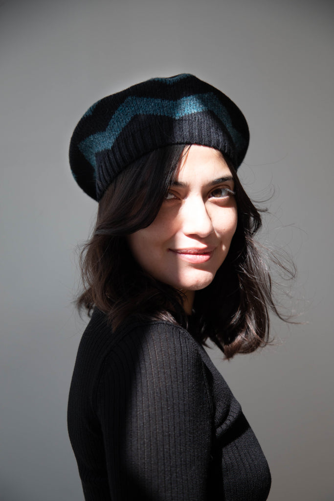 Jo Gordon | Zigzag Beret in Black & Lugano
