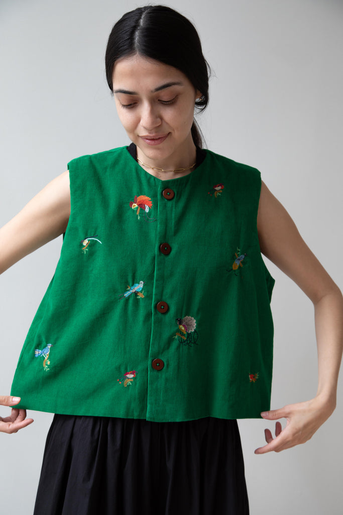 Runaway Bicycle | Bird of Paradise Embroidered Vest in Green