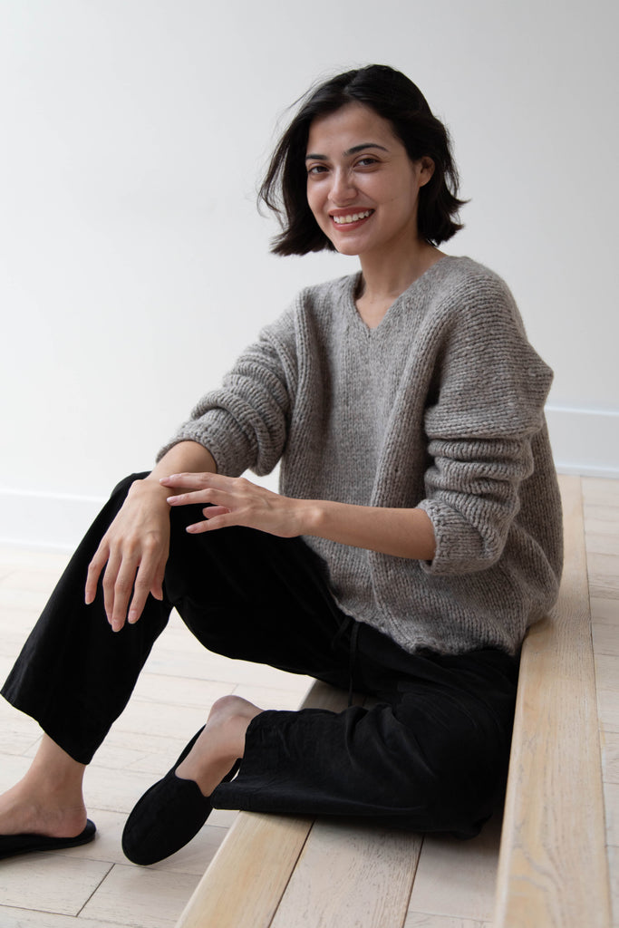 Album di Famiglia | Hand Knit Oversized V Neck Sweater in Grey