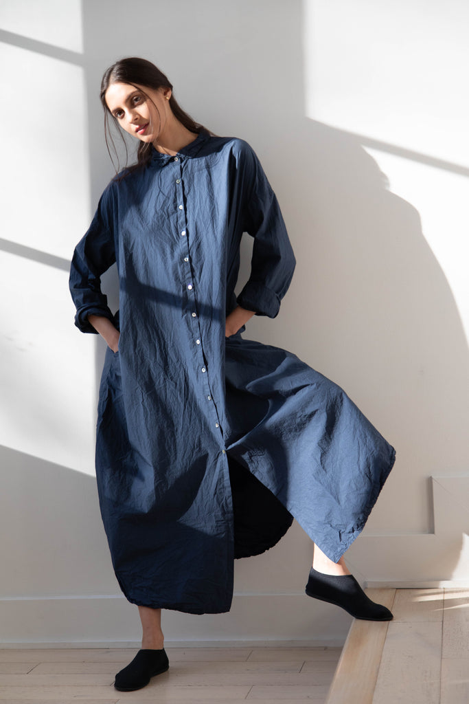 Album di Famiglia | TC Cotton Long Shirt Dress in Navy