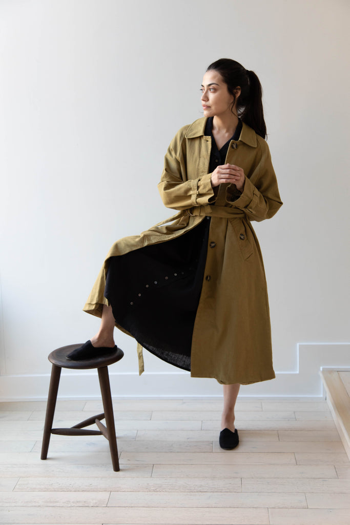 Polder | Amber Trench Coat in Dark Lime