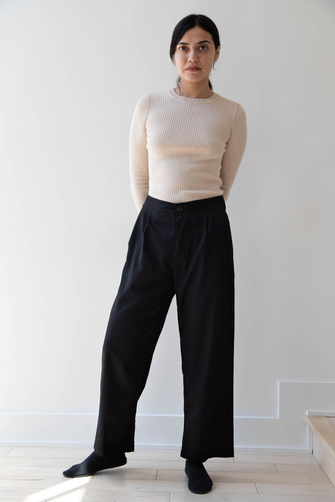 Gallego Desportes | Pleat Pants in Black Wool