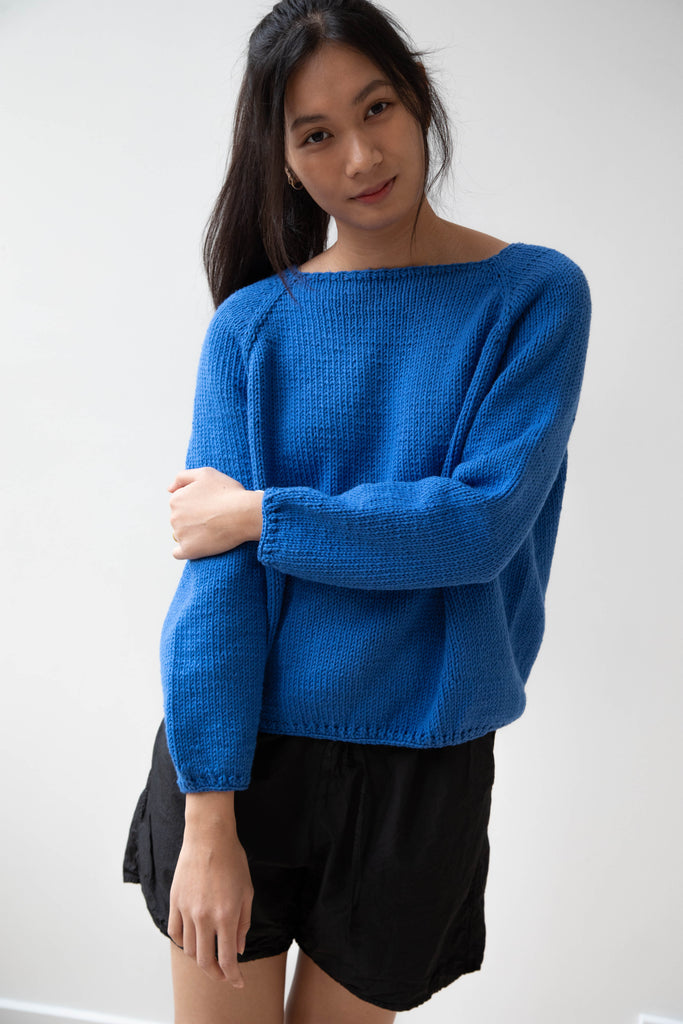 Nitto | Hand Knit Quadro Sweater in Cobalt Cotton