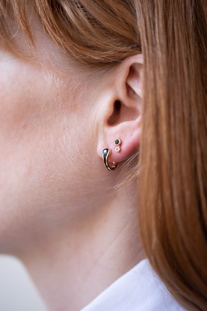 Hirotaka | Bird of Paradise Enamel Hoop Earrings Jet Black