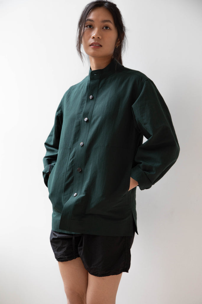 Auralee | Finx Linen Weather Shirt in Dark Green