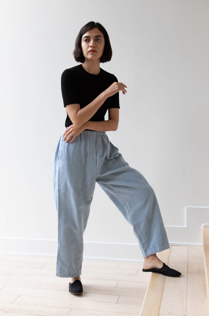 Manuelle Guibal | Wide Corduroy Worker Pant in Aqua