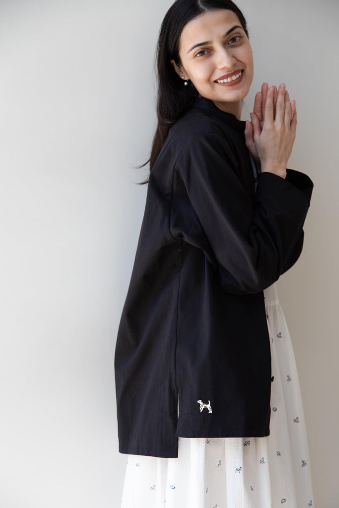Aseedonclöud | Gardner Shirt Jacket in Black with a Dog
