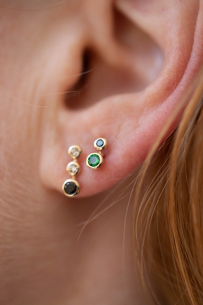 Hirotaka | Drosera Green Garnet & Black Diamond Stud Earrings