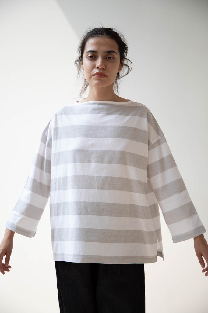 Laboratory | Wide Stripe Pullover in Light Grey