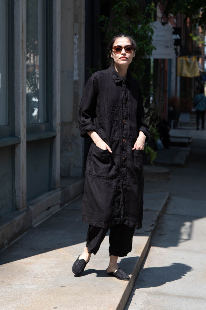 Armen | Work Coat in Black Twill Linen