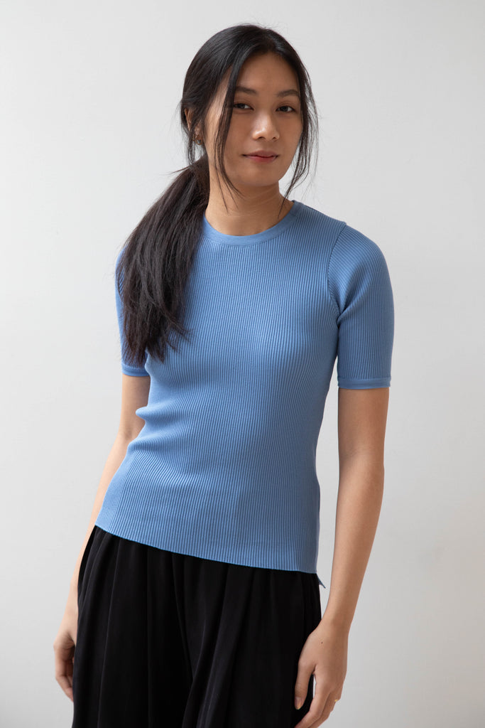 Auralee | Giza Rib Knit Tee in Light Blue