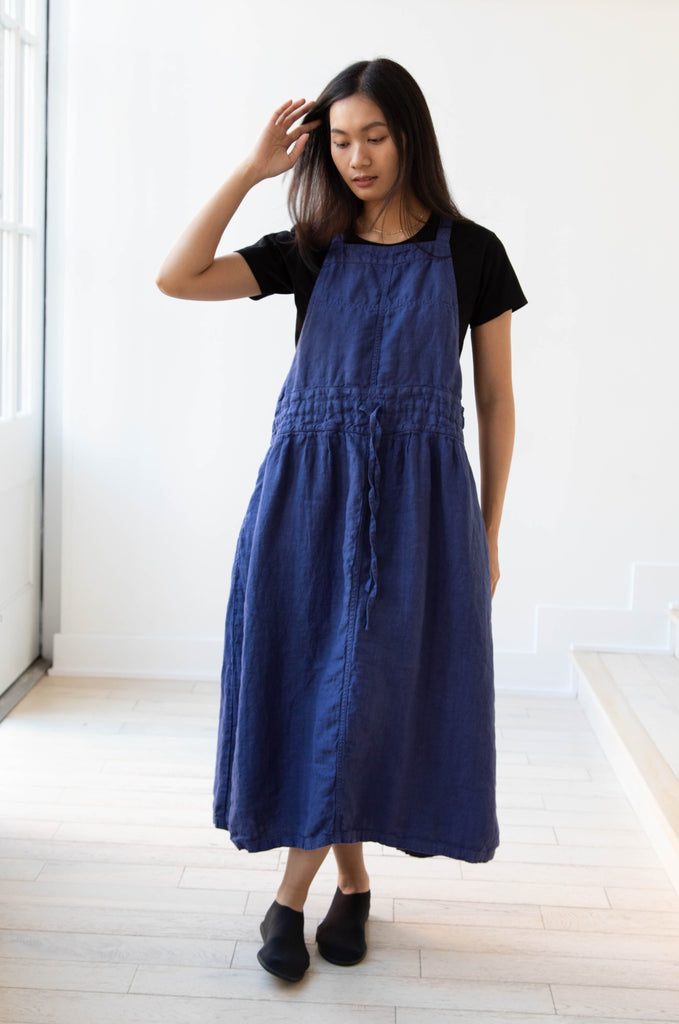 Armen | Linen Apron Dress in Blue