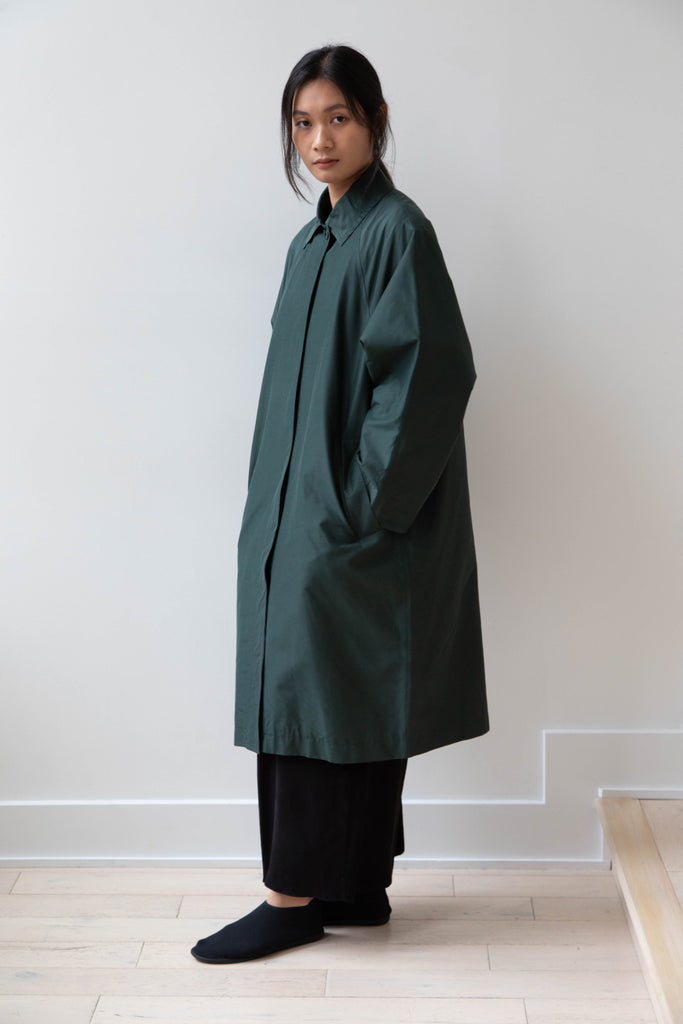 Arts & Science | Silk Cotton Taffeta Bal Collar Coat in Dark Green