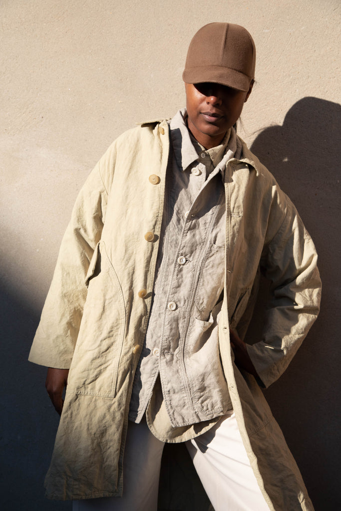 Oliver Church | Big Coat in Olive Antique French Linen Cotton