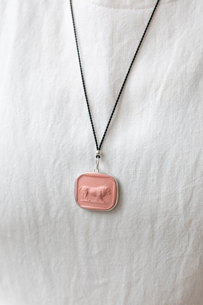 Marcie McGoldrick | Handset Cameo Necklace Leo in Coral