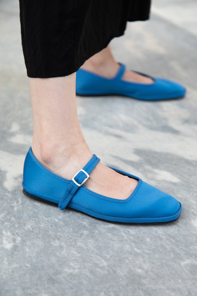 Drogheria Crivellini | Square Toe Mary Janes in Cobalt Satin