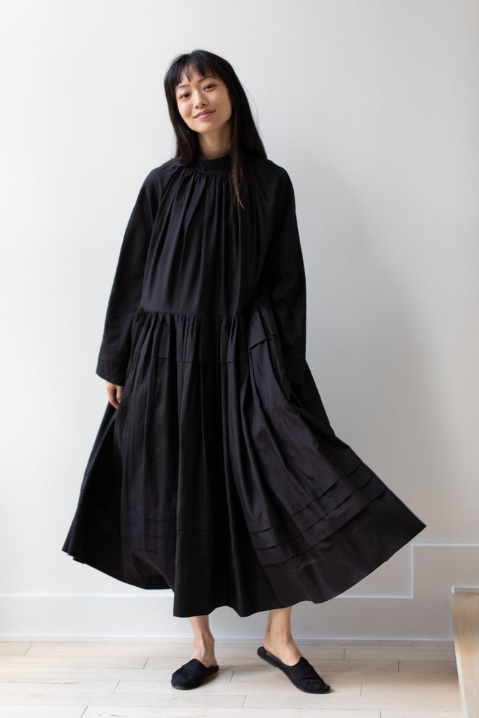 École De Curiosités | Marie Dress in Black Habotay Silk Cotton