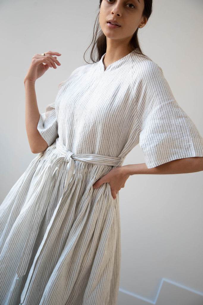 Seventyfive | Raglan Sleeve Dress in Striped Linen