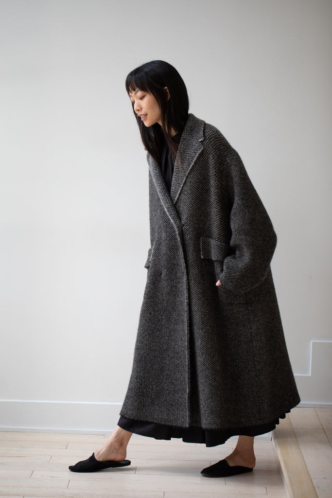 Boboutic | Bob's Texture Double Breasted Coat in Black and Natural