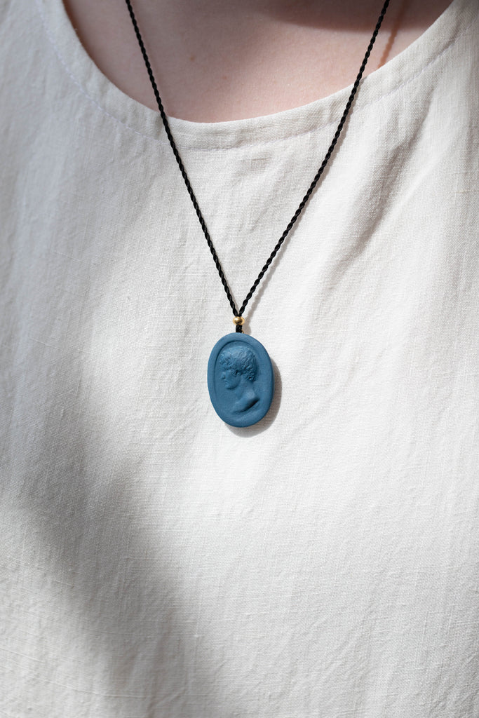 Marcie McGoldrick | Porcelain Cameo Pendant- Caligula in Indigo