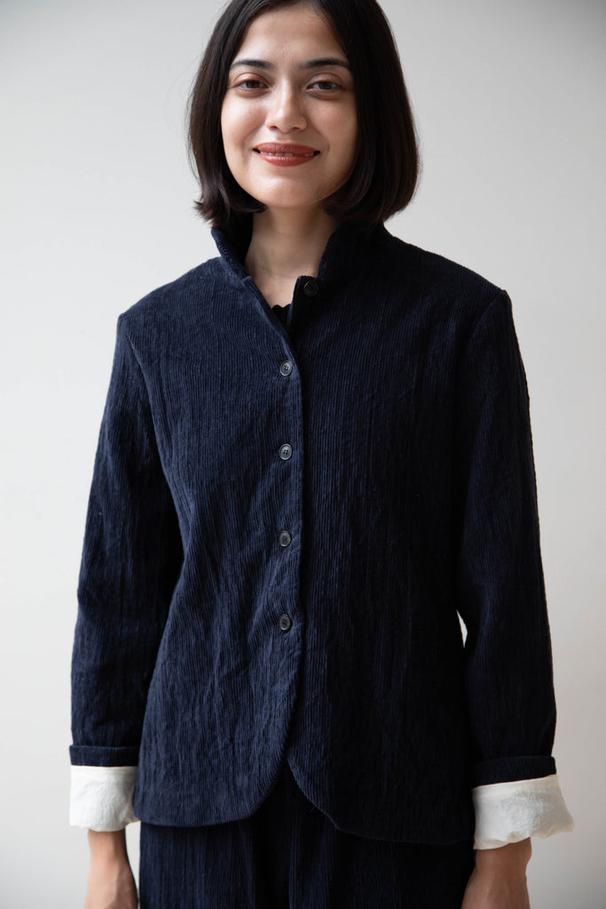 Apuntob | Petite Collar Jacket in Navy Corduroy