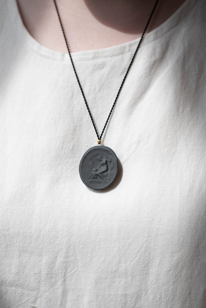 Marcie McGoldrick | Porcelain Cameo Pendant- Athena in Onxy