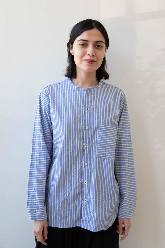 Pas de Calais | Stripe Crew Neck Blouse in Blue