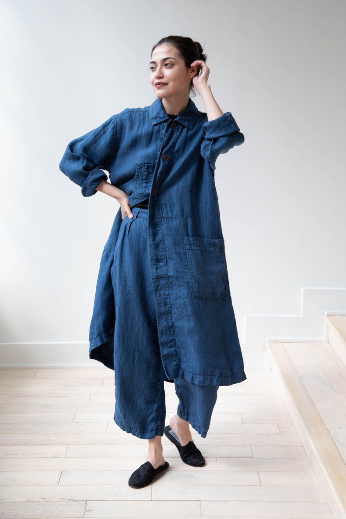 Armen | Work Coat in Blue Twill Linen