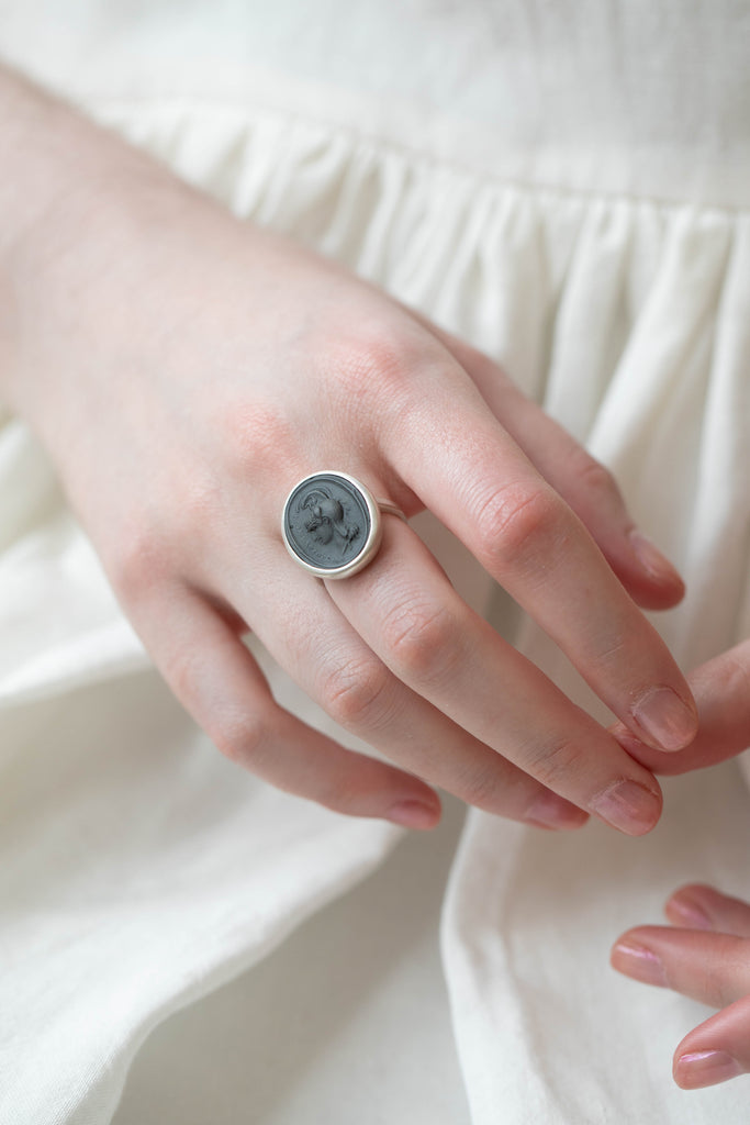 Marcie McGoldrick | Porcelain Cameo Ring- Apollo Onyx