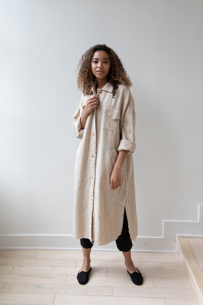 Elsa Esturgie Hydre Long Shirt Jacket in Ecru