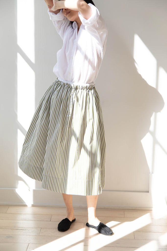 Gallego Desportes | Gather Skirt in Green Stripes