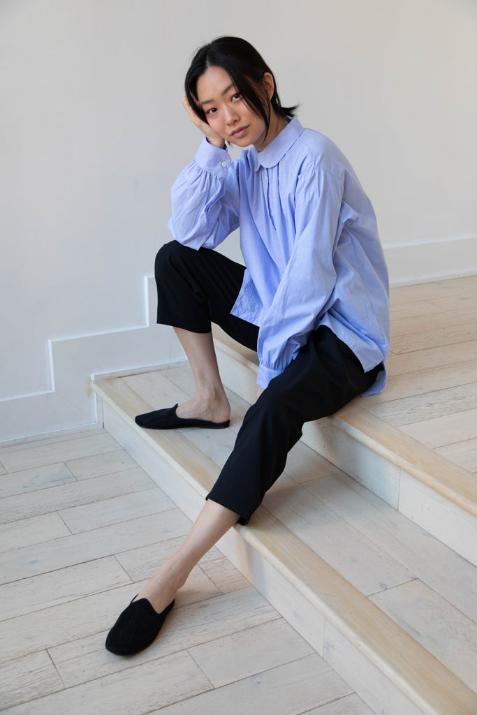 Gallego Desportes | Round Collar Top in Sky Blue