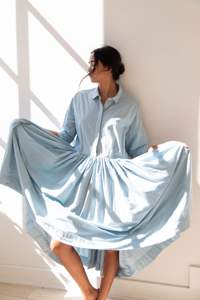Casey Casey Stephanie Dress in Light Blue Paper Cotton