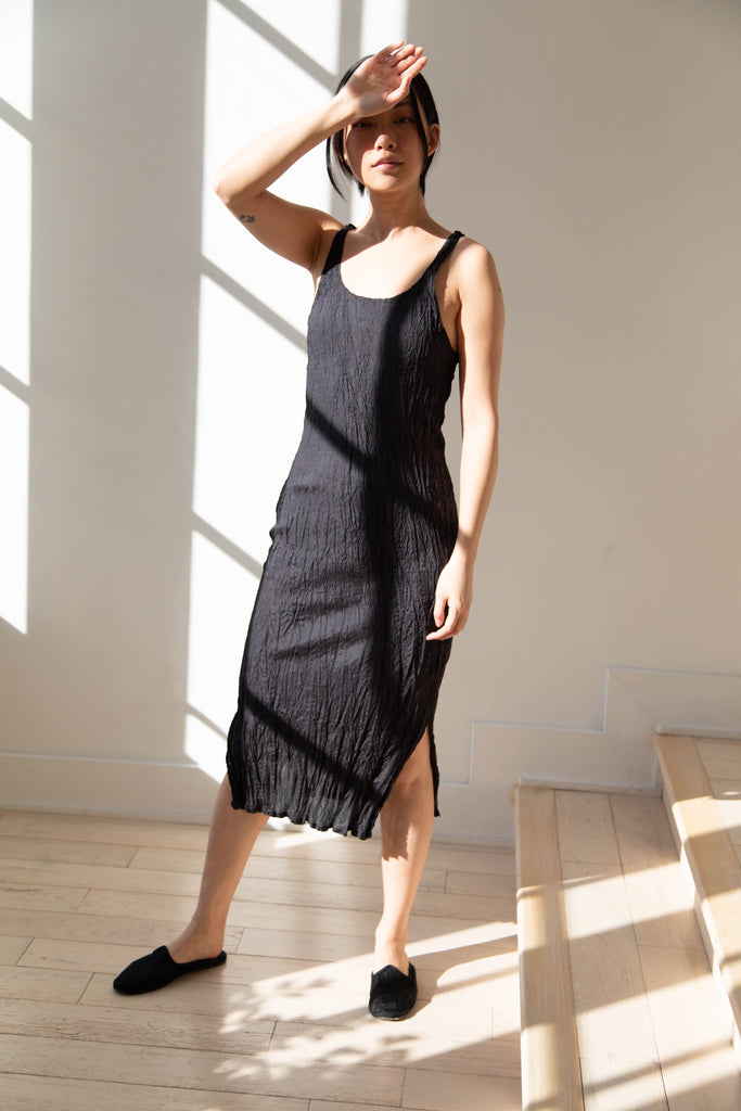 Anaak | Jhula Tank Dress in Black Pleated Silk