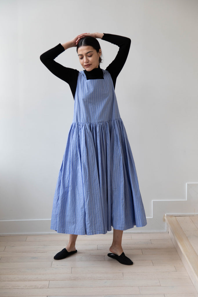 Veritecoeur Apron Dress in Blue Stripe