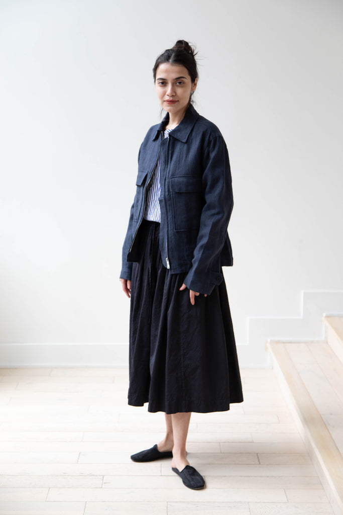 Evan Kinori | Zip Jacket in Navy Butcher Linen