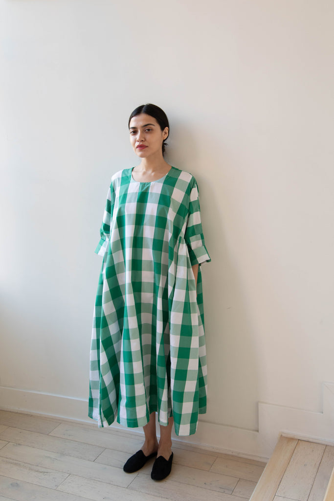 Veritecoeur | Gather Big Check Dress in Green