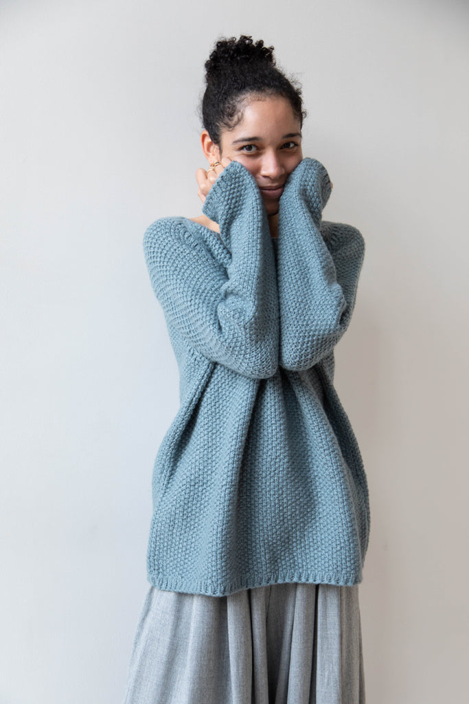Runaway Bicycle Isla Hand Knit Sweater in Steel Blue