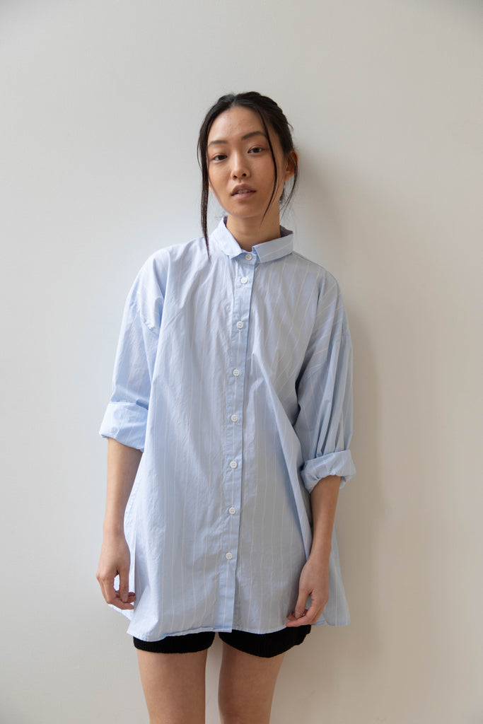 Bergfabel Long Overshirt in Light Blue Stripe