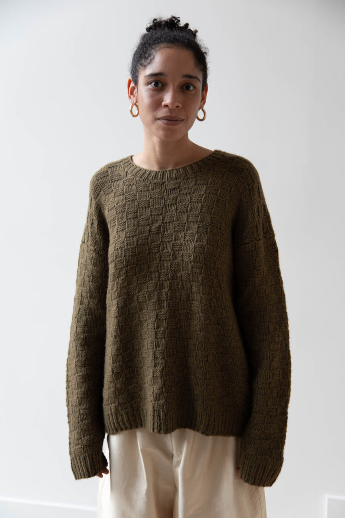 Runaway Bicycle Bess Hand Knit Sweater in Olive