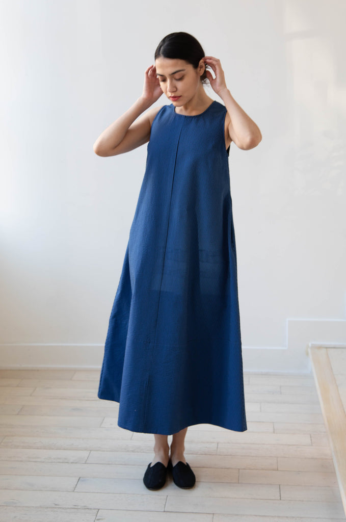 Caron Callahan | Tent Dress in Cobalt Seersucker
